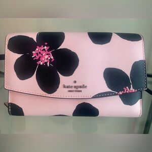 Kate Spade Floral Wallet Crossbody Grand Flora Pink Black Saffiano Leather